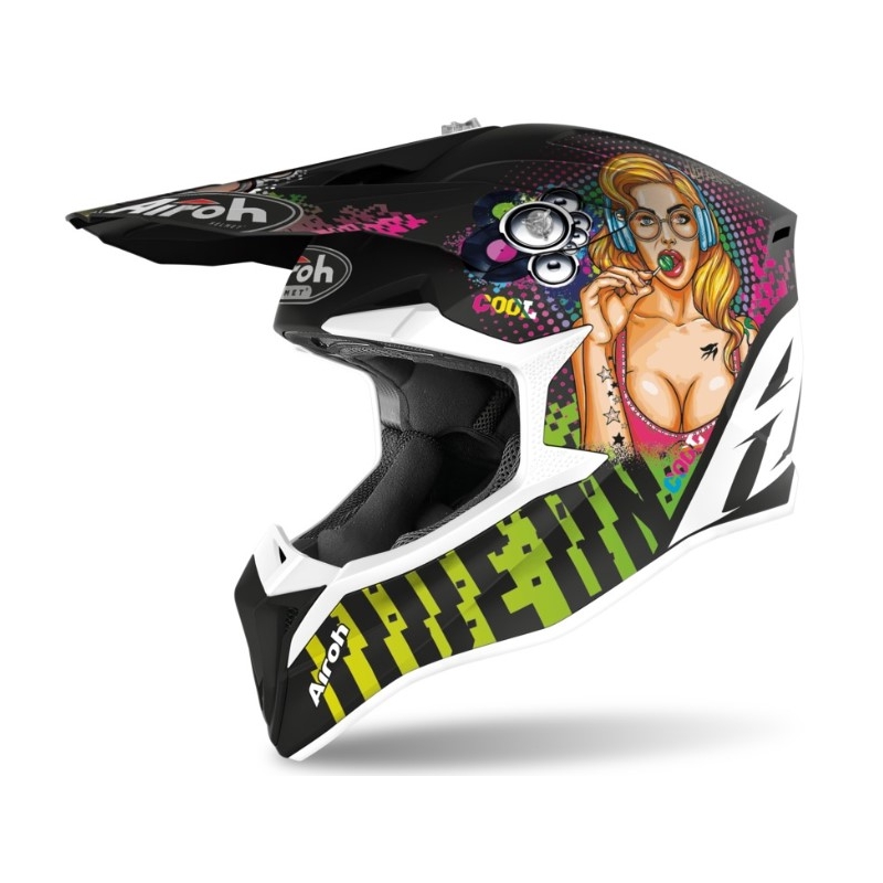 Motokrosová prilba Airoh Wraap Pin Up čierno-zeleno-ružová