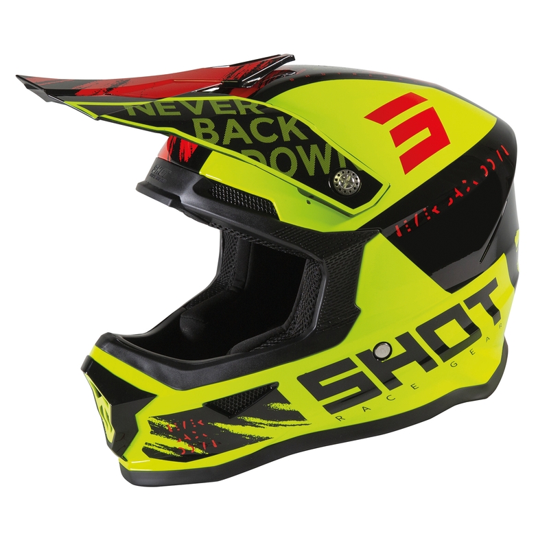Detská motokrosová prilba Shot Furious Draw čierno-fluo žlto-červená výpredaj