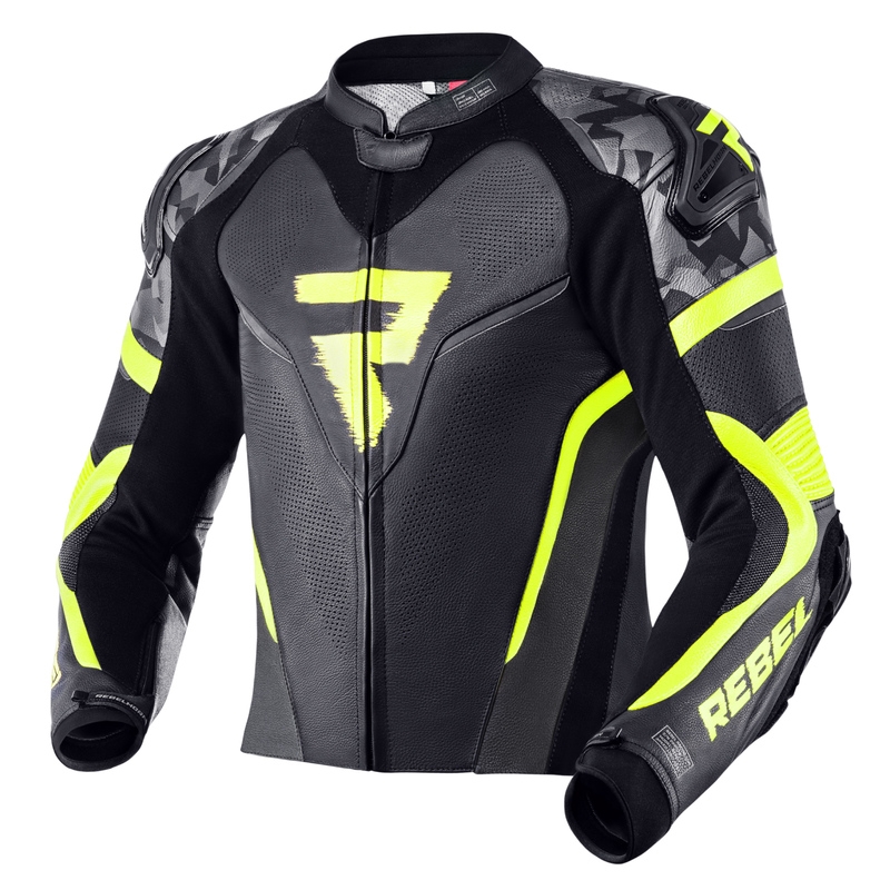 Bunda na motocykel Rebelhorn Rebel čierno-sivo-fluo žltá výpredaj