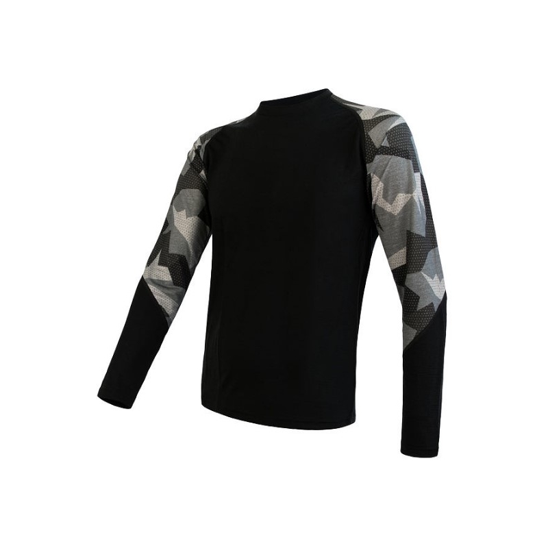 Pánske termo tričko Sensor Merino Impress čierno-maskáčové - dlhý rukáv výpredaj