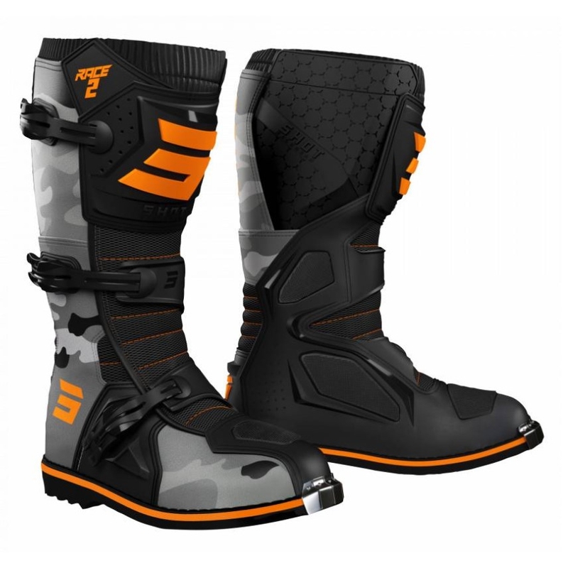 Detské topánky na motorku Shot Race 2 camo-fluo oranžové výpredaj