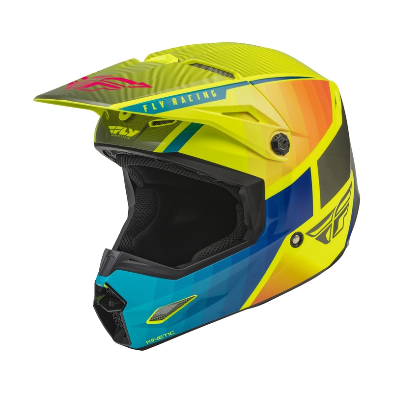 Detská motokrosová prilba FLY Racing Kinetic Drift modro-fluo žlto-šedá