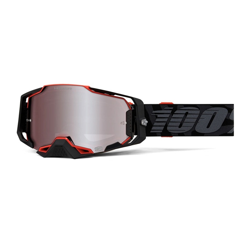 Motokrosové okuliare 100% ARMEGA Renen HIPER červeno-čierne camo (strieborné plexi)