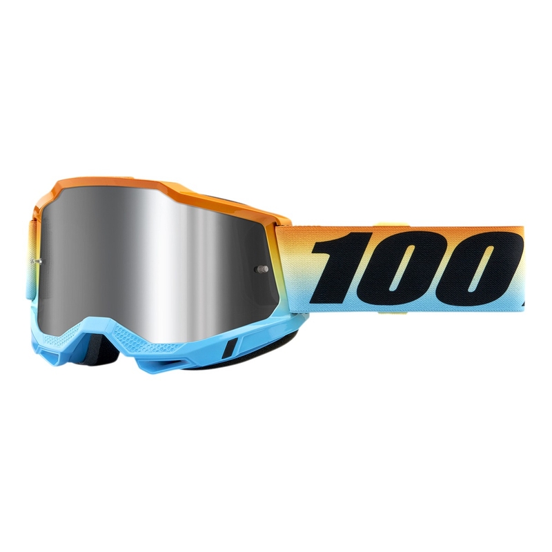 Motokrosové okuliare 100% ACCURI 2 Sunset modro-žlto-oranžové (strieborné plexi)