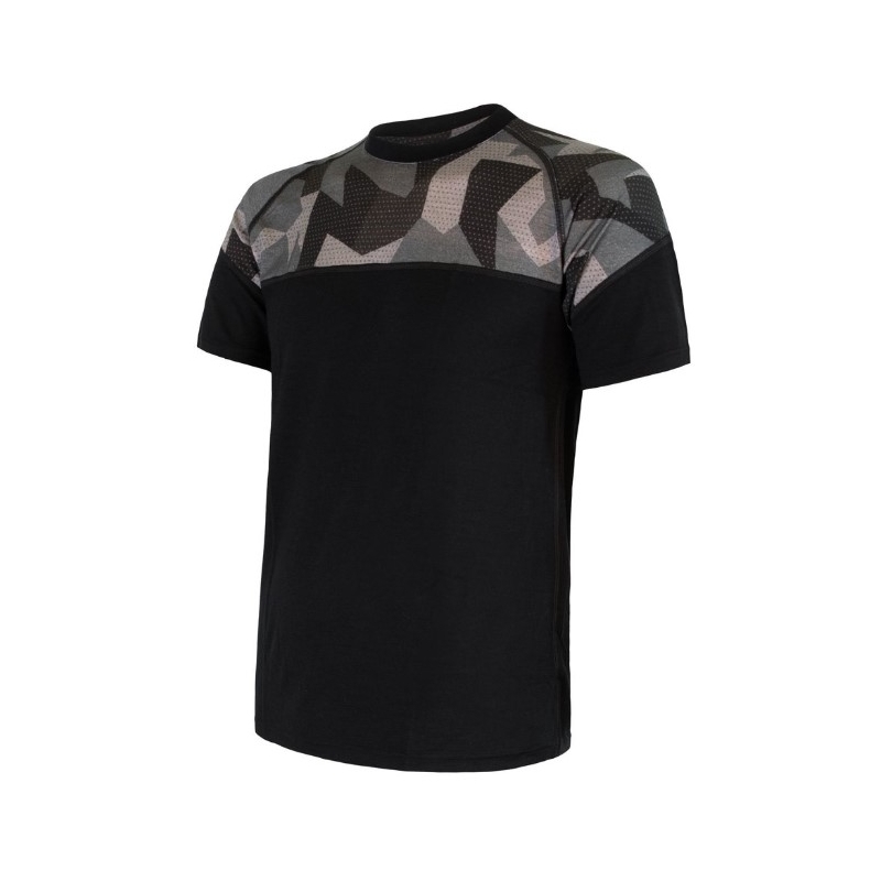 Pánske termo tričko Sensor Merino Impress čierno-maskáčové - krátky rukáv výpredaj