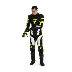 Kombinéza na motocykel Rebelhorn Rebel čierno-bielo-fluo žltá výpredaj