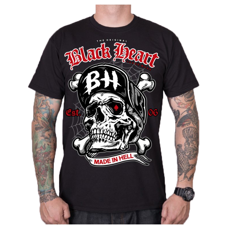 Pánske tričko Black Heart Skull Bones čierne výpredaj