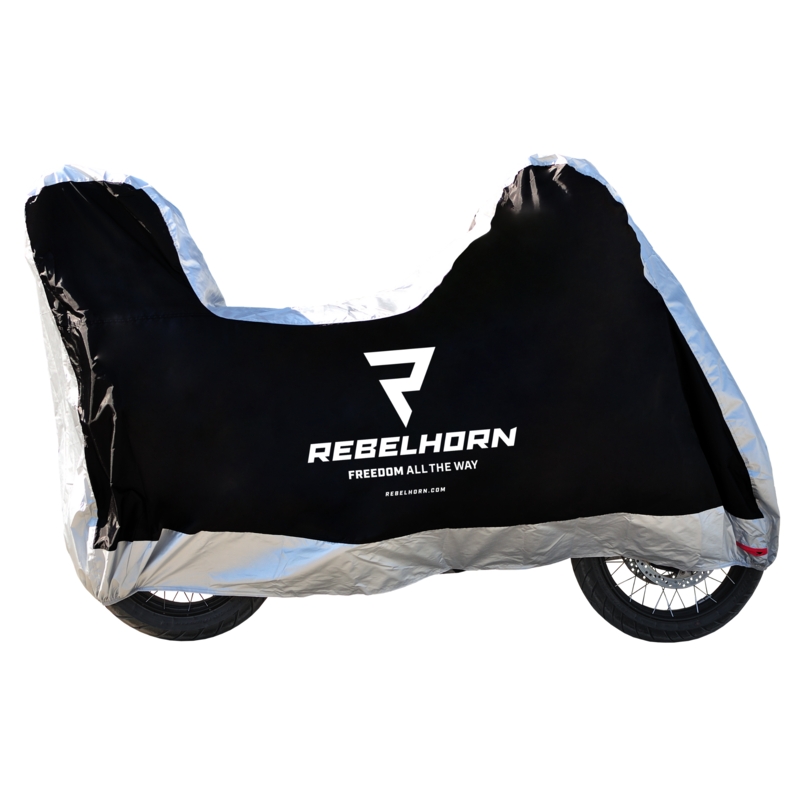 Plachta na motorku s kufrom Rebelhorn Cover II Top Box čierno-strieborná