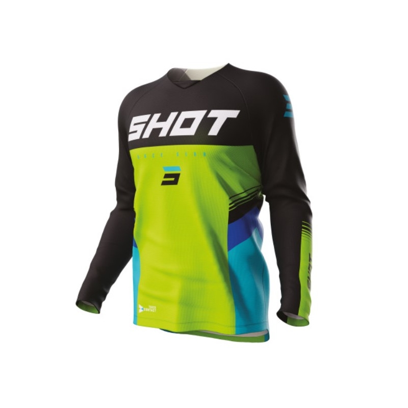 Detský motokrosový dres Shot Raw Kid Tracer čierno-modro-zelený