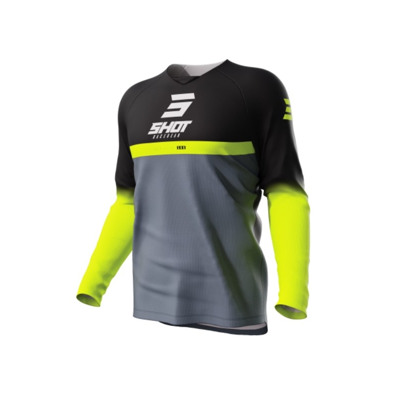 Detský motokrosový dres Shot Raw Kid Reflex čierno-sivo-fluo žlté
