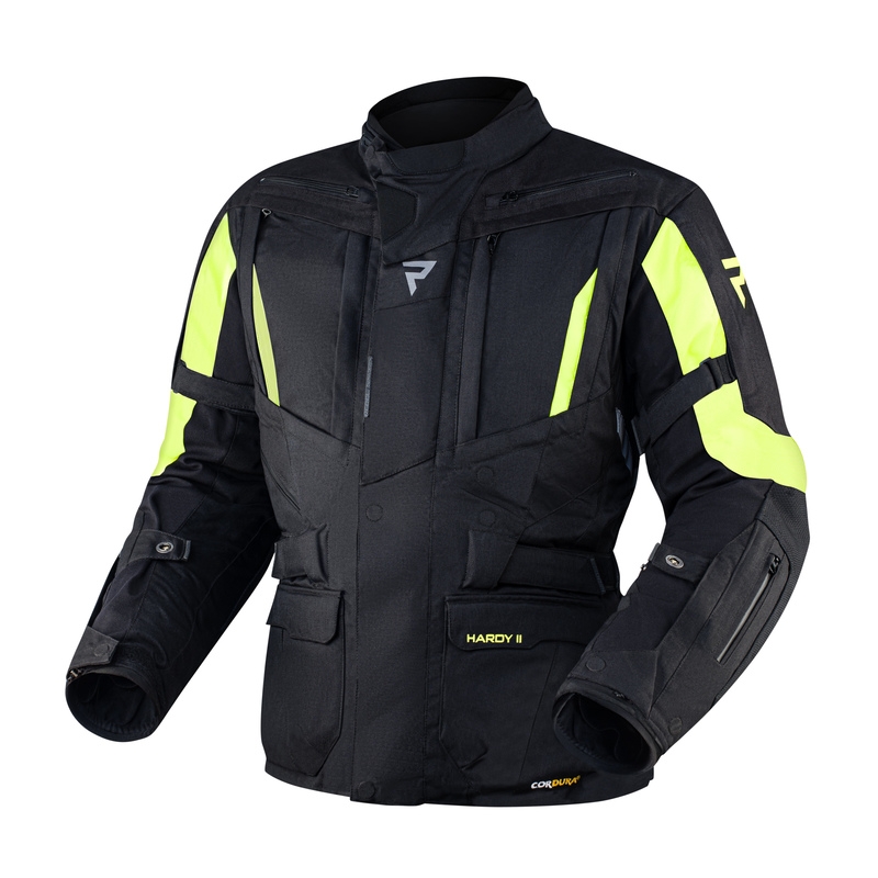 Bunda na motorku Rebelhorn Hardy II čierno-fluo žltá výpredaj