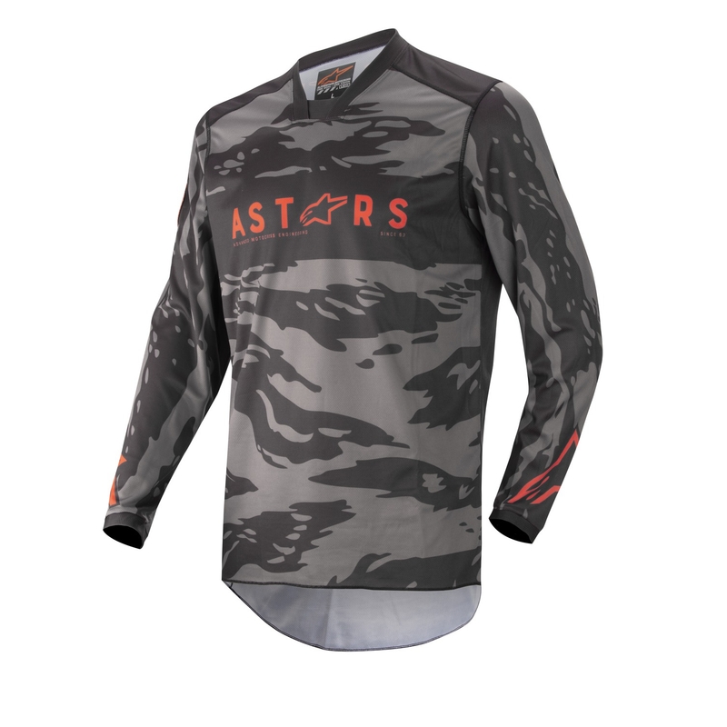 Detský motokrosový dres Alpinestars Racer Tactical camo čierno-šedo-fluo červený