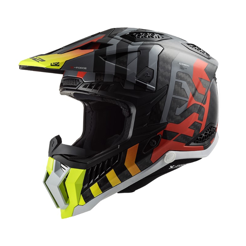 Motokrosová prilba LS2 MX703 C X-Force Barrier H-V čierno-šedo-červeno-žltá