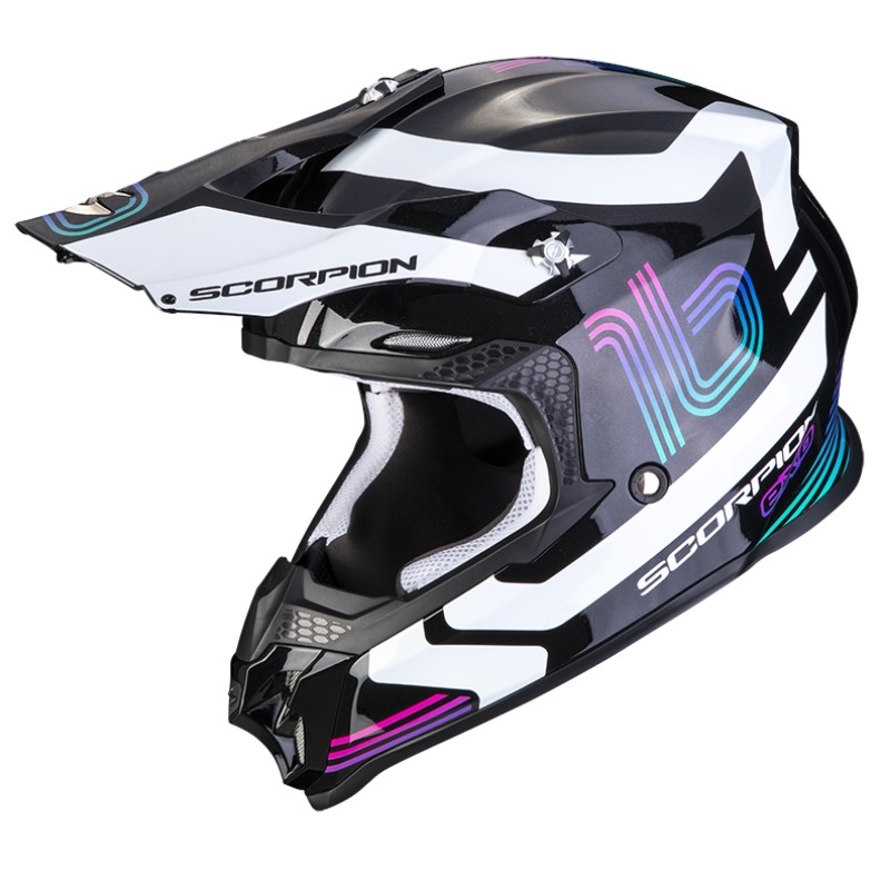Motokrosová prilba Scorpion VX-16 EVO AIR TUB čierno-bielo-ružová metalická