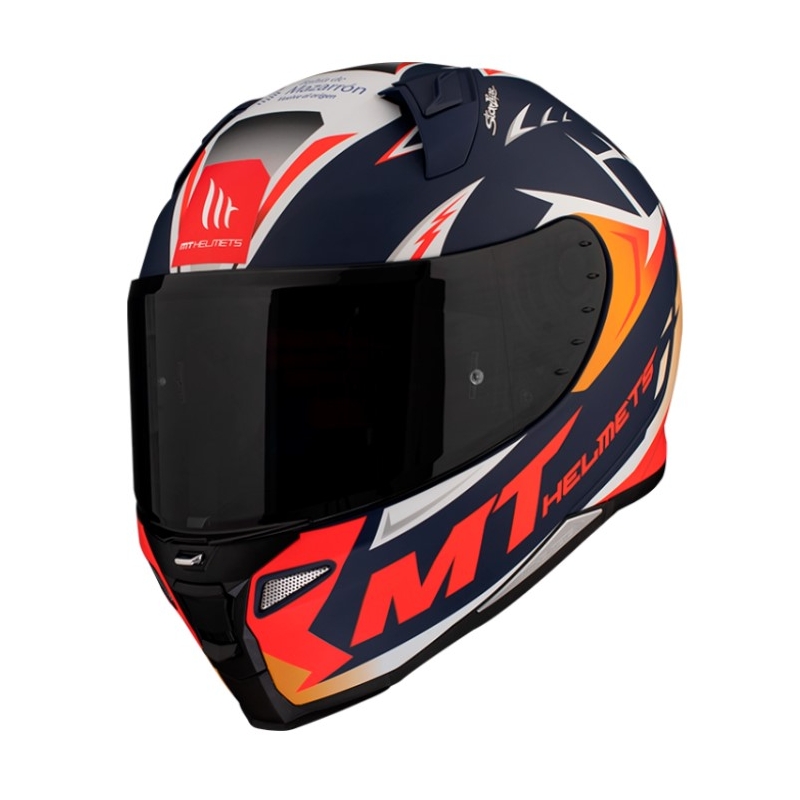 Integrálna prilba na motocykel MT FF110 Revenge 2 Acosta A37 modro-bielo-oranžová matná