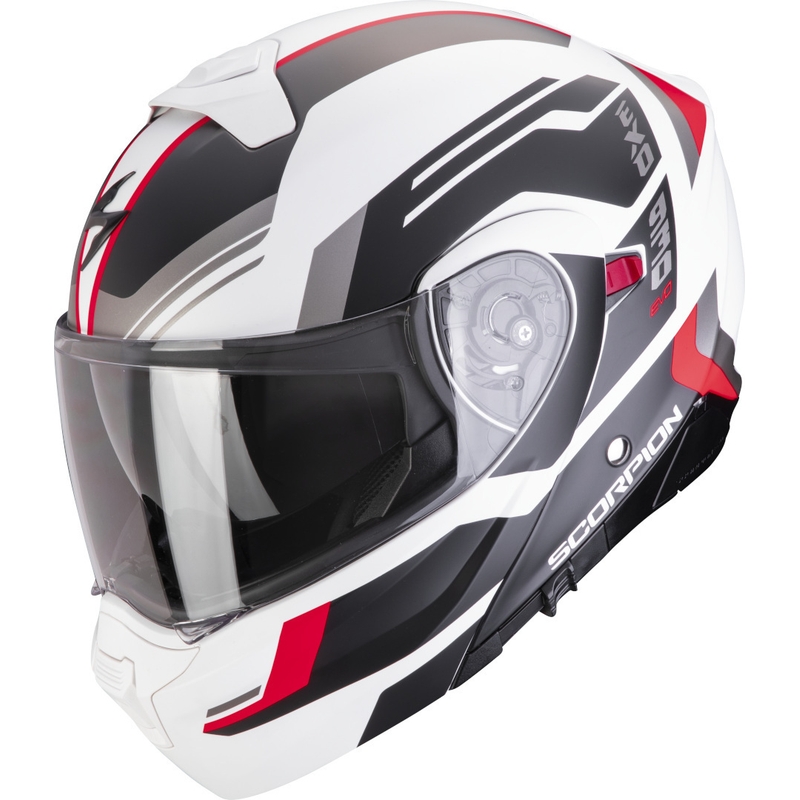 Výklopná prilba na motocykel Scorpion EXO-930 EVO Sikon bielo-čierno-červená