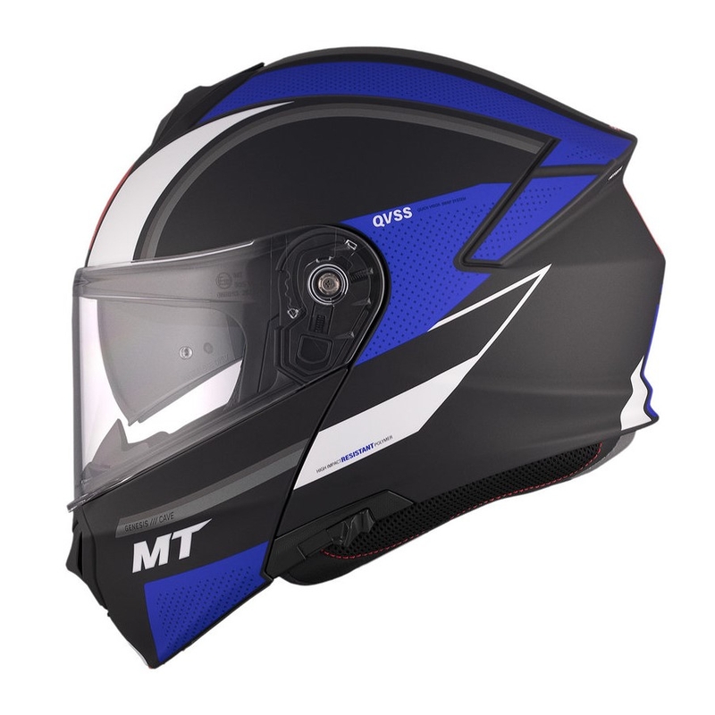 Vyklápacia prilba na motocykel MT Genesis SV Cave A7 čierno-bielo-modrá matná