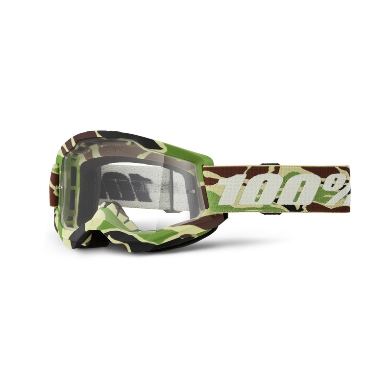 Motokrosové okuliare 100% STRATA 2 New War Camo zelené (číre plexi)