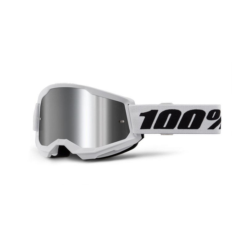Motokrosové okuliare 100% STRATA 2 New biele (strieborné plexi)