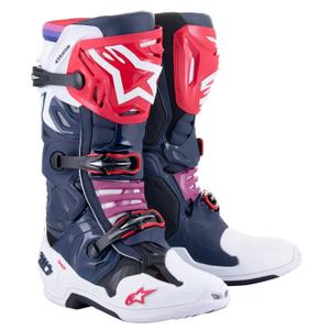 Topánky na motorku Alpinestars Tech 10 Supervented perforované tmavo modro-bielo-červeno-fialové