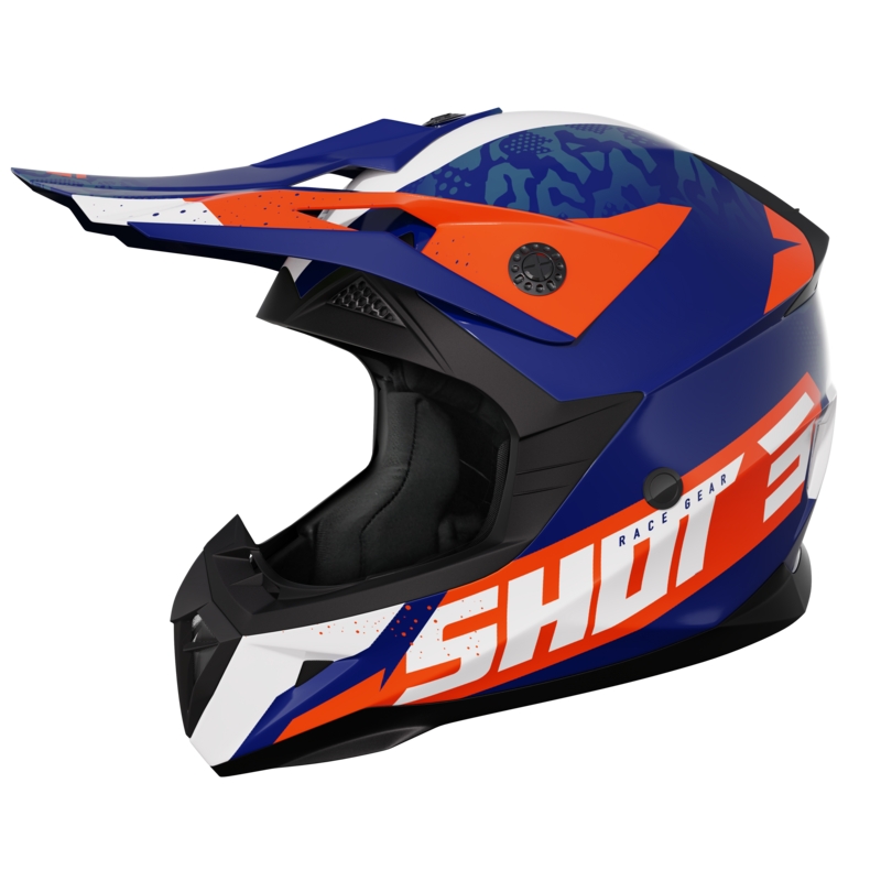 Motokrosová prilba na motorku Shot Pulse Airfit modro-bielo-oranžová lesklá výpredaj