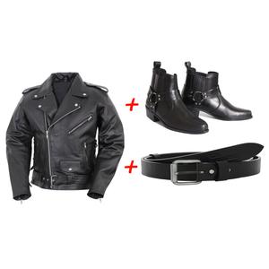 SET: Topánky kone RSA KW + kožený opasok RSA Klasik + Krivák - kožená bunda RSA
