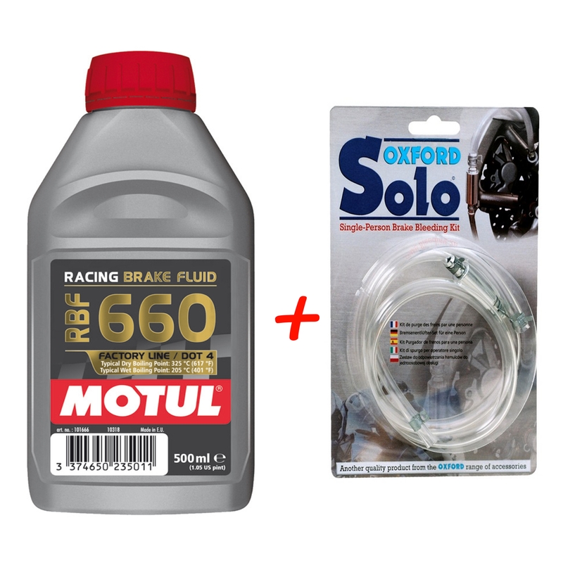SET: Brzdová kvapalina Motul + sada pre odvzdušnenie brzdovej kvapaliny Oxford