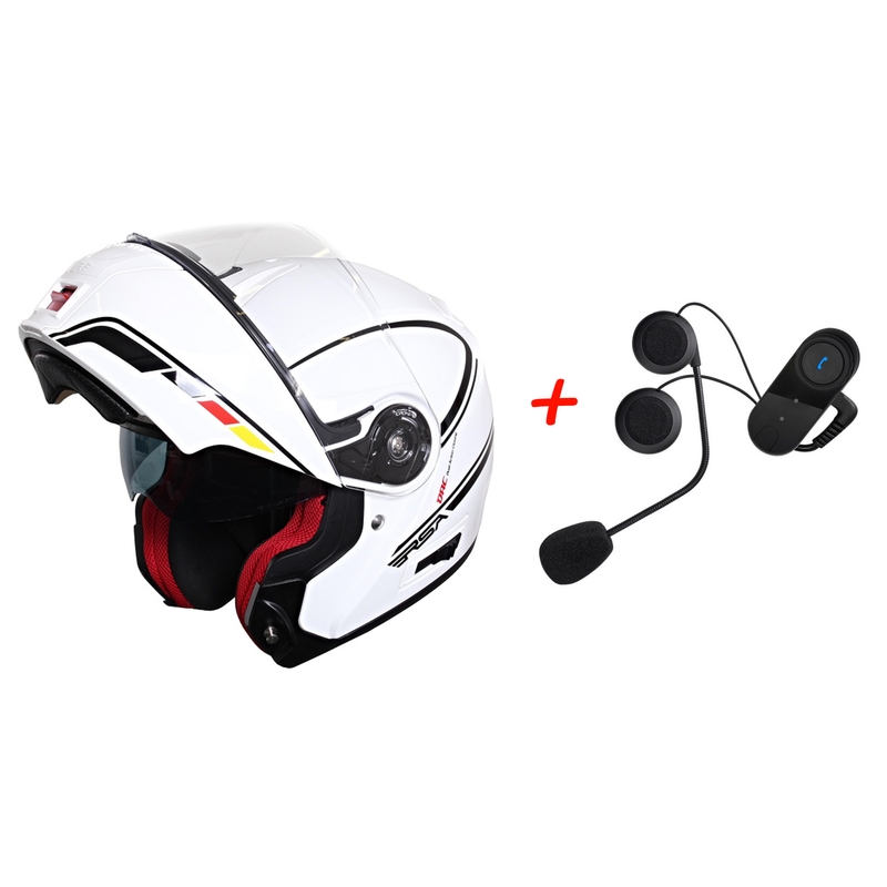 SET: Vyklápacia prilba na motorku RSA TR-01 + Bluetooth Intercom s FM do prilby