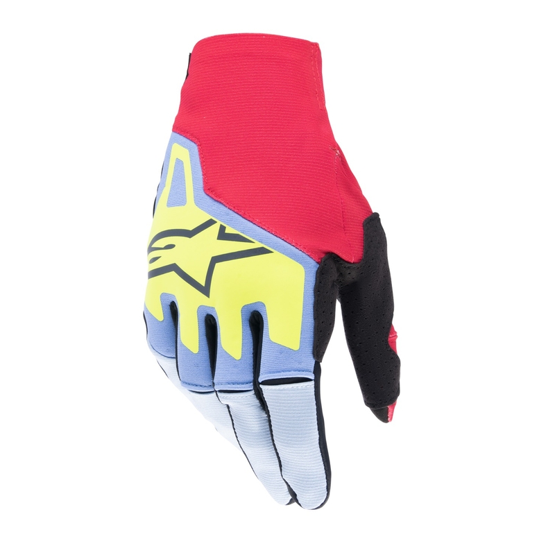 Motokrosové rukavice Alpinestars Techstar svetlo modro-červeno-žlto fluo-čierne
