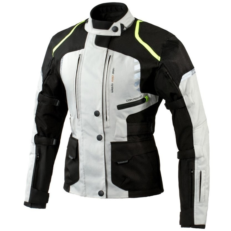 Dámska moto bunda Rebelhorn Hiker II čierno-šedo-fluo žltá výpredaj