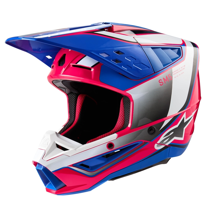 Motokrosová prilba Alpinestars S-M5 Sail bielo-ružovo-modrá