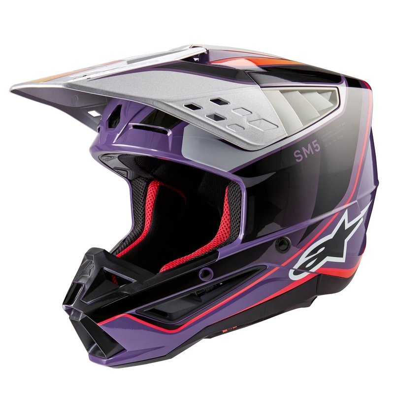 Motokrosová prilba Alpinestars S-M5 Sail fialovo-čierno-strieborná