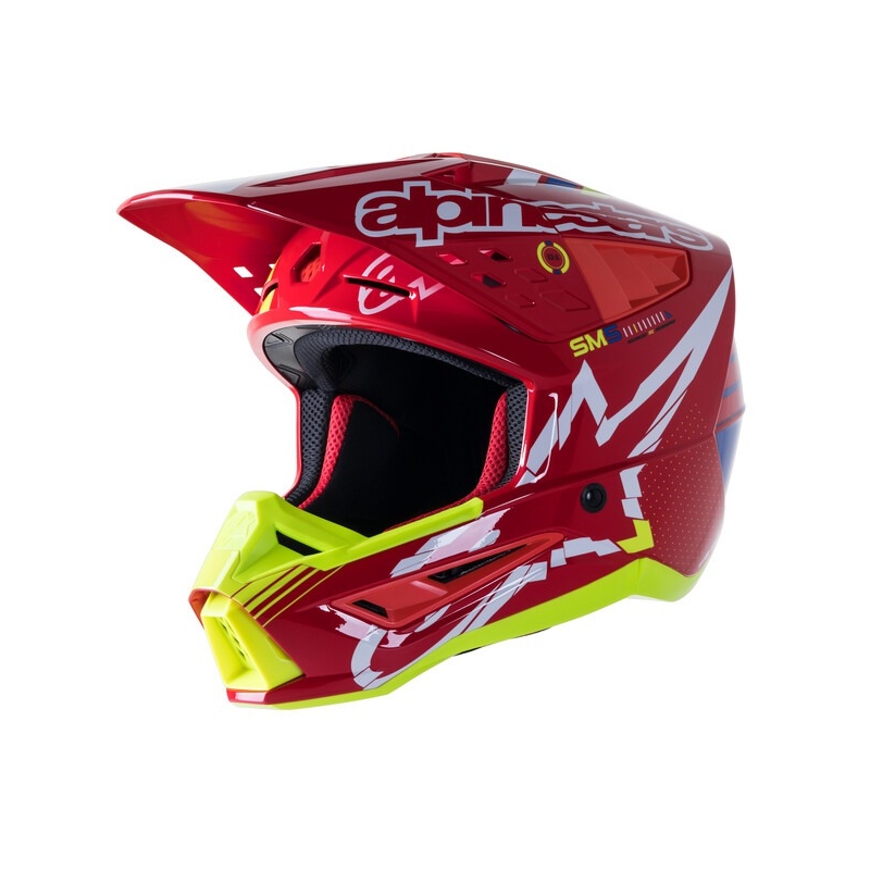 Motokrosová prilba Alpinestars S-M5 Action červeno-fluorescenčno žlto-bielo modrá