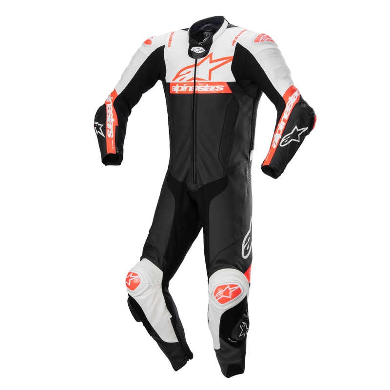Kožená kombinéza na motorku Alpinestars Missile 2 Ward čierno-bielo-fluo červená