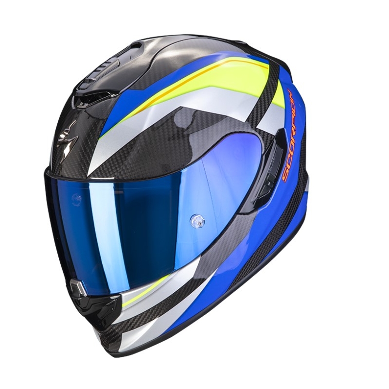 Integrálna prilba na motocykel Scorpion Exo-1400 Carbon Air Legione modro-fluo žltá - II. akosť