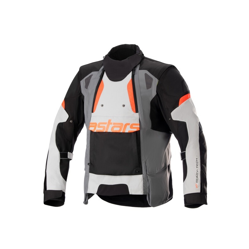 Bunda na motorku Alpinestars Halo Drystar svetlo sivo-tmavo sivo-čierno-fluo červená