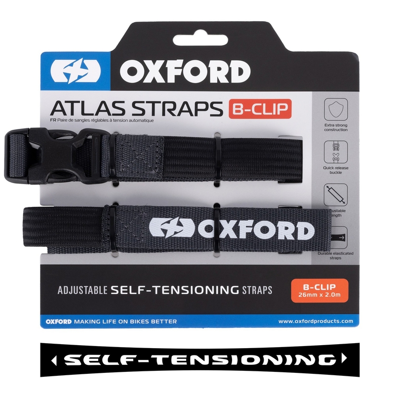 Batožinové popruhy Oxford Atlas B-Clip 2 ks sivé 26 mm x 2 m