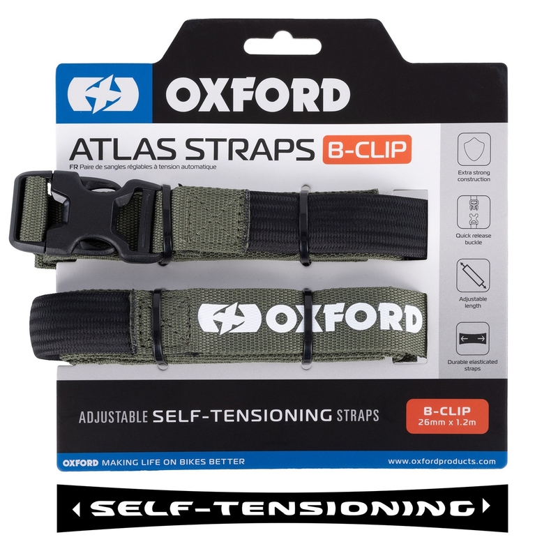 Batožinové popruhy Oxford Atlas B-Clip 2 ks zelené 26 mm x 1,2 m