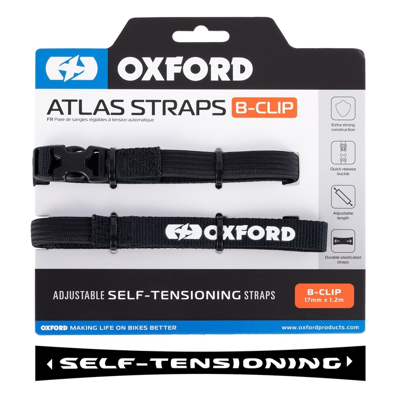 Batožinové popruhy Oxford Atlas B-Clip 2 ks čierne 17 mm x 1,2 m