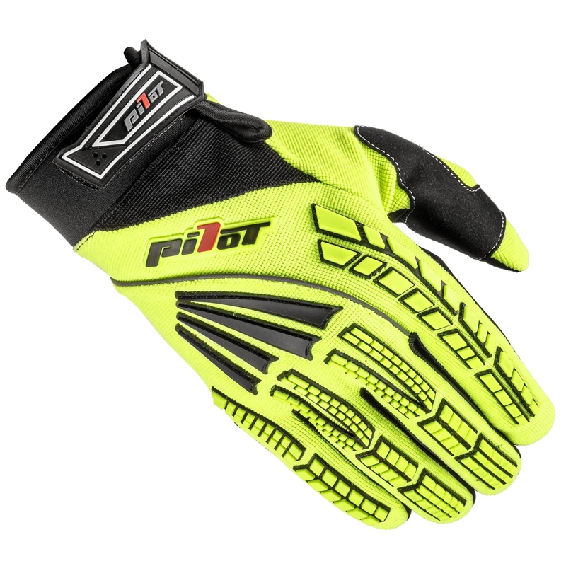 Detské motokrosové rukavice Pilot Pioneer fluo žlto-čierno-červené