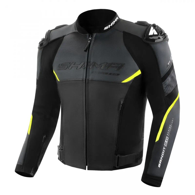 Kožená bunda na motorku Shima Bandit 2.0 čierno-bielo-fluo žltá