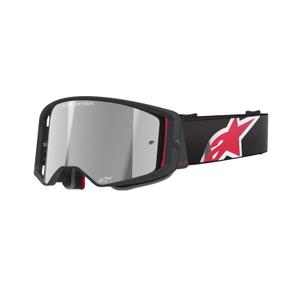 Motokrosové okuliare Alpinestars Supertech Corp čierno-červené so zrkadlovým strieborným zorníkom