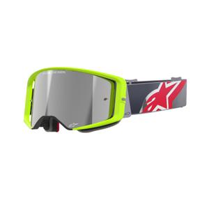 Motokrosové okuliare Alpinestars Supertech Corp fluo žlto-červené so zrkadlovým strieborným zorníkom