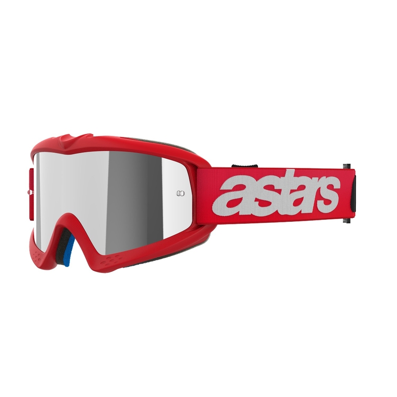 Detské motokrosové okuliare Alpinestars Vision Youth Blaze červené so zrkadlovým strieborným zorníkom