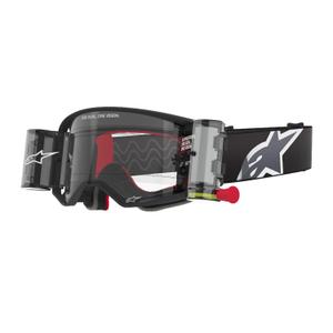 Motokrosové okuliare Alpinestars Supertech Corp ROLL-OFF Wide Vision čierno-šedé s čírym zorníkom