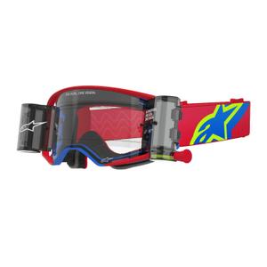 Motokrosové okuliare Alpinestars Supertech Corp ROLL-OFF Wide Vision červeno-modré s čírym zorníkom