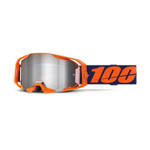 Motokrosové okuliare 100% ARmatic Neon Orange so strieborným zrkadlovým plexi