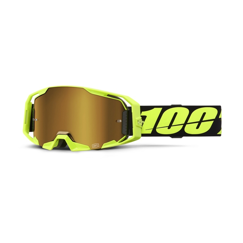 Motokrosové okuliare 100% ARmatic Neon Yellow so zlatým true plexi