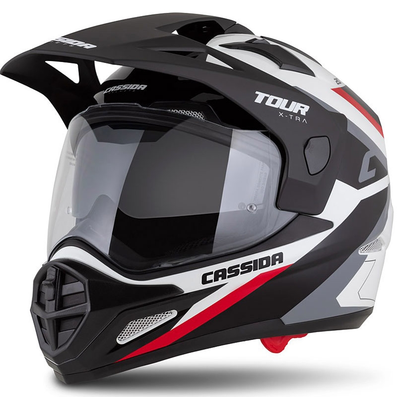 Enduro prilba Cassida Tour 2.0 X-tra bielo-červeno-čierna s čiernym matným šiltom