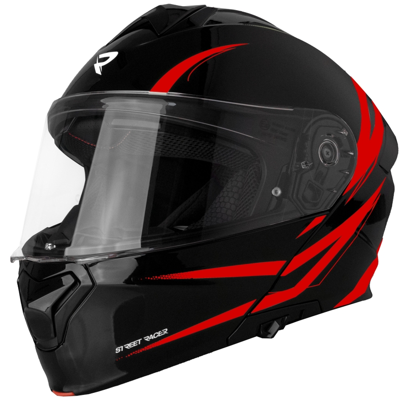 Vyklápacia prilba na motorku Street Racer Fury čierno-červená